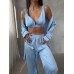 Saten Mavi Pijama Takımı