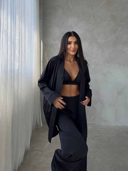 Saten Siyah Pijama Takımı