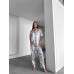 Mavi Desen Saten Gömlek-Pantolon Pijama Takımı
