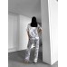 Mavi Desen Saten Gömlek-Pantolon Pijama Takımı