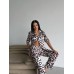 Leopar Desen Saten Gömlek Pantolon Pijama Takım