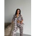 Leopar Desen Saten Gömlek Pantolon Pijama Takım