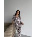Leopar Desen Saten Gömlek Pantolon Pijama Takım