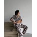 Leopar Desen Saten Gömlek Pantolon Pijama Takım