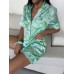 Çiçek Desen Saten Gömlek Şort Pijama Takım