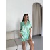 Çiçek Desen Saten Gömlek Şort Pijama Takım