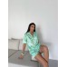 Çiçek Desen Saten Gömlek Şort Pijama Takım